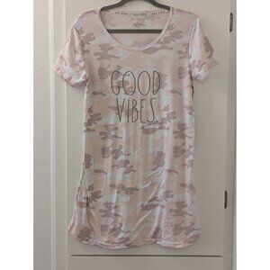 Rae Dunn Womens Ceramic Pink Camo Good Vibes Sleep Shirt M 95% Polyester 5% Span